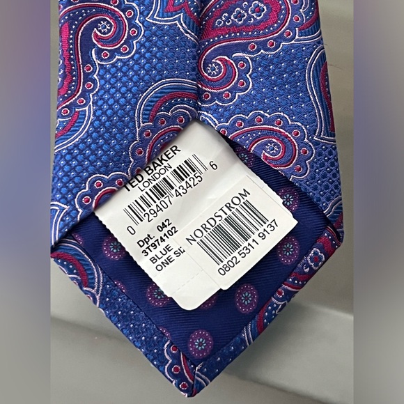 🆕👔NEW Blue & Magenta PAISLEY 100% Italian Silk Tie | TED BAKER LONDON - Picture 6 of 15